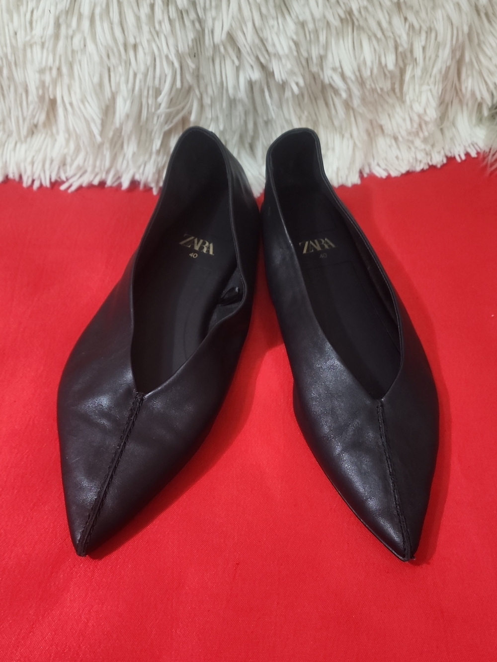 Zara Black Pointed Leather Ballet Flats